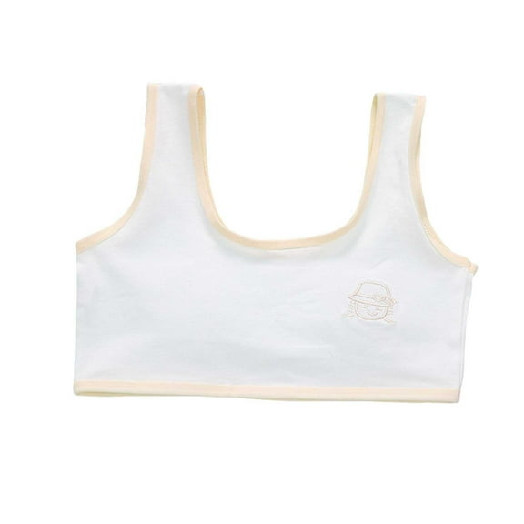 Wuxian Girls Bras Crop Top Bra Seamless Sports Bra Training White Teen Bra Camisole Style Lightweight Seamless Kids Bra,Beige