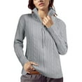thumbnail image 4 of Long Sleeve Women Vintage Cable Knit Cardigan Zip Up Collared Sweater Coat, 4 of 7