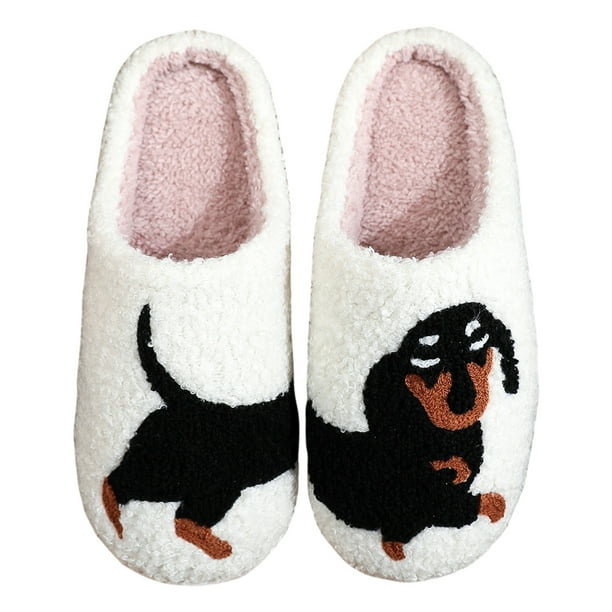 Zapatillas de felpa Dachshund con punta cerrada cómodas antideslizantes para hombres y mujeres