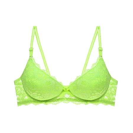 Elvqul Bras for Women Push-Up Comfy Support Plus Size Green Lace Solid Color Underwire Nylon Underwear Bras