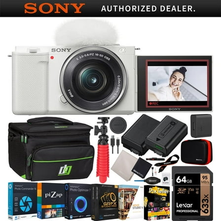 Sony ZV-E10 Mirrorless Alpha APS-C Vlog Camera & 16-50mm F3.5-5.6 Zoom Lens ILCZV-E10L/W Bundle   Deco Gear Case   Extra Battery   Photo Video Software & Accessories |Official Sony Partner|