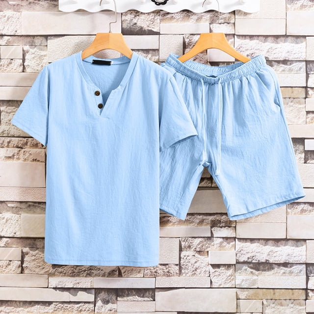WILLBEST Conjunto de Verano de Pantalones Cortos de Manga Corta para Hombre, Traje de Dos Piezas de Color Liso Corto para Hombre, Trajes y Conjuntos para Hombre