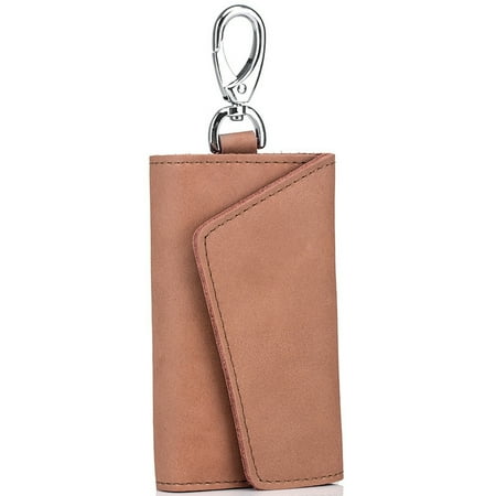 Italian Leather Key Chain Unisex Genuine Leather Key Case with Card Slot and Key Chain Ring Key Pouch For Men or Women ()