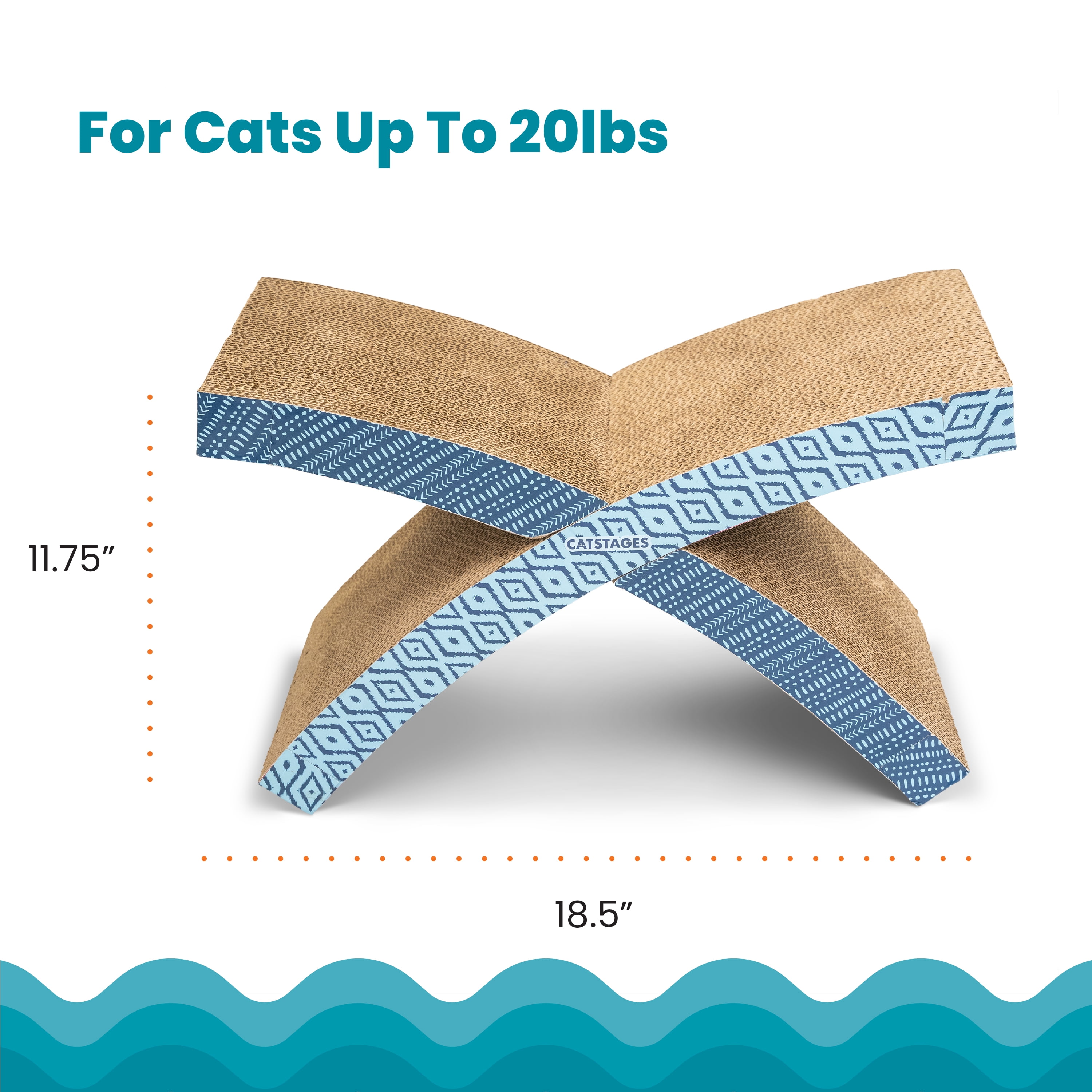 (3 pack) Catstages Scratch 'n Rest Scratching Pad for Cats, X Shaped, Corrugate, Catnip Included, Blue, 18.5" x 11.75"