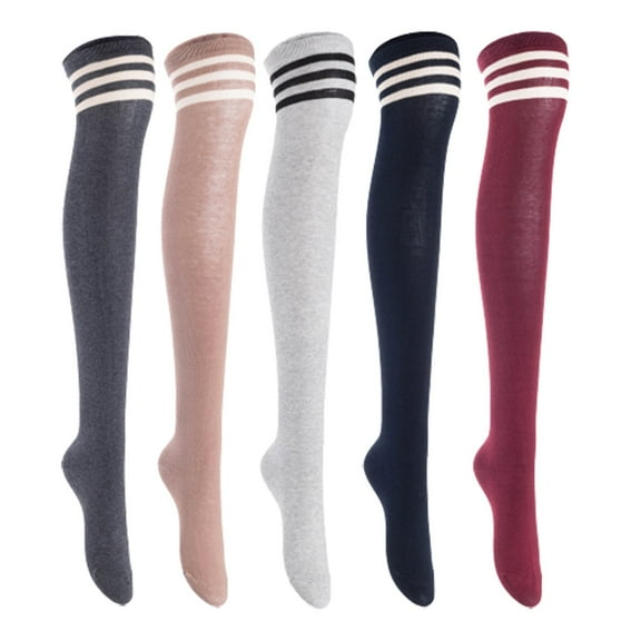 Lian LifeStyle Women's 5 Pairs Adorable Comfortable Soft Thigh High Over Knee High Cotton Socks, Size 6-9, JMYP1022 DarkGrey, Khaki, LightGrey, Navy, Wine