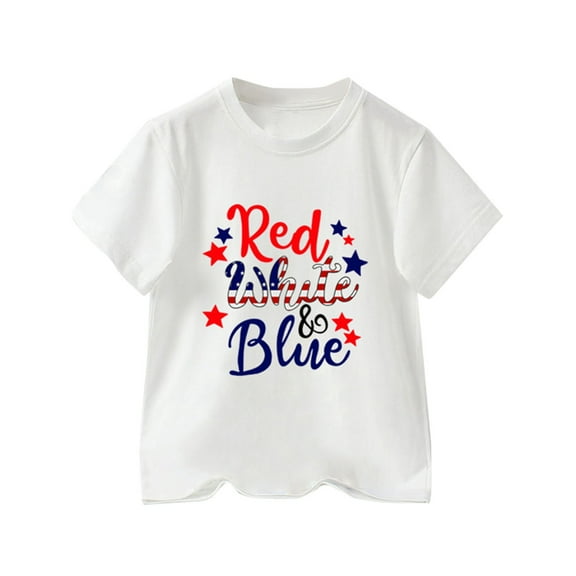 KAUOD Boys 4th of July T Shirts Soft Cotton Short Sleeve Red White Blue Tee Top Kids Toddler Round Neck Summer Casual Tops