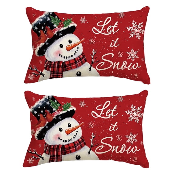 Sm:)e Snowman Red Winter Christmas Throw Pillow Cover 12x20 Inch Set of 2