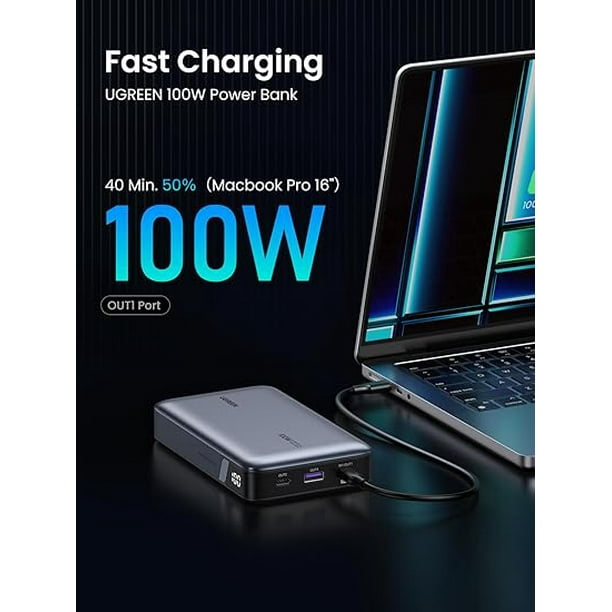 Power Bank de 20000mAh | 3 Salidas 100W Max. | USB-A + 2 USB-C | PD 3.0 | QC3.0 | FCP | SCP | Pantalla Inteligente | Carcasa Ignifuga