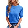 thumbnail image 5 of Short Sleeved Women Hollow-out Casual Crew Neck Knit Sweater Tops, 5 of 6