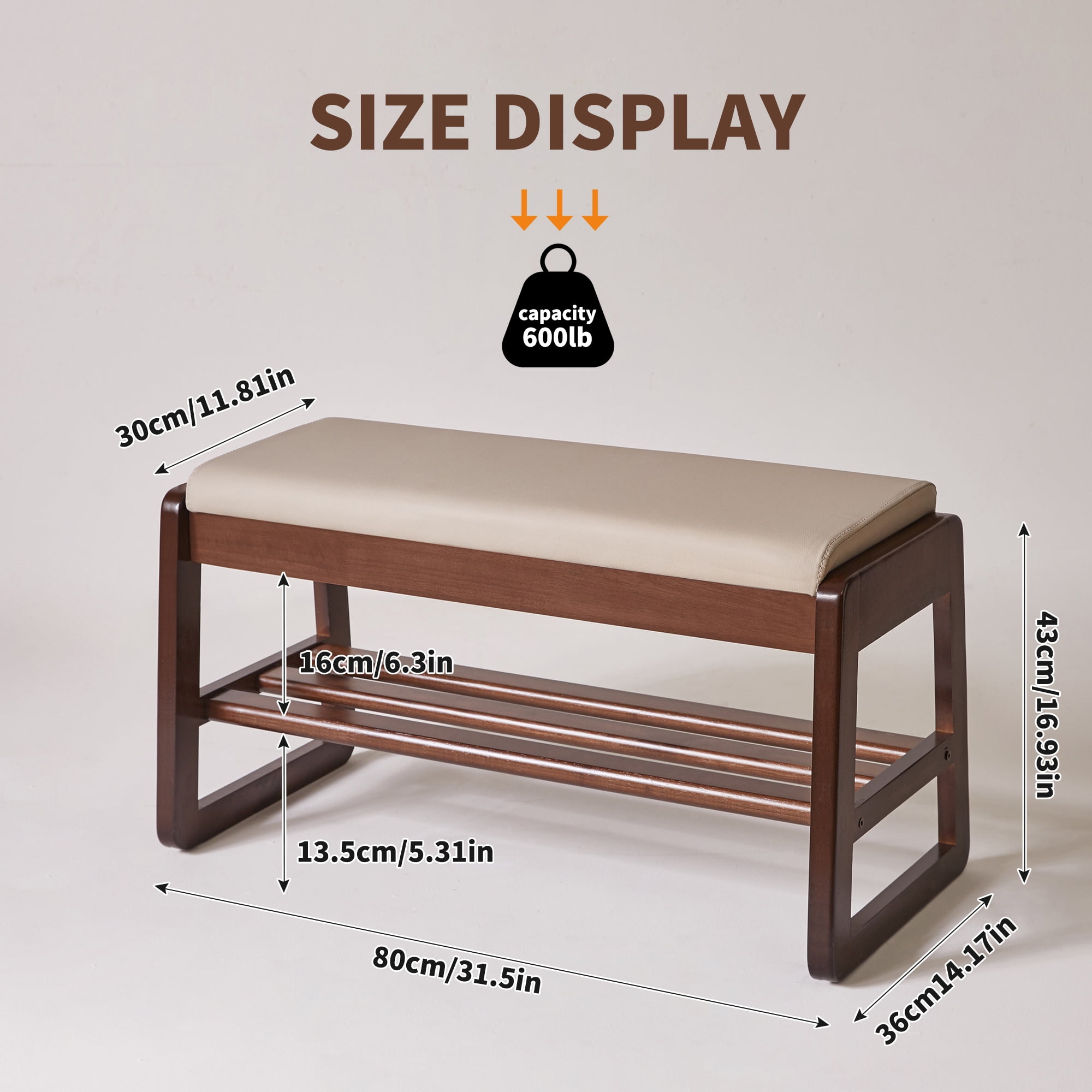 31.5-Inch Wood Shoe Storage Bench with Off-White Vegan Leather Seat and Lift-Top Hidden Storage, Compact Shoe Rack and Entryway Organizer for Bedroom, Off White