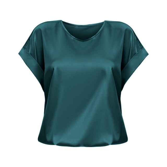T-shirt pour Femmes Été Manches Courtes Chemise en Satin Ample Décontractée Col Rond Hauts d'Été pour Femmes GN3 TG
