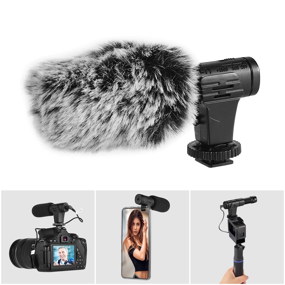 Camera Microphone,Universal Video Microphone with +10db Enhancement Deadcat Windscreen Case for Canon Nikon Sony Panasonic Camera/DSLR/iPhone Samsung Huawei with 3.5mm Jack（MIC05） Shock Mount