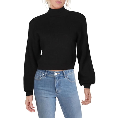 Lucy Paris Womens Turtleneck Solid Crop Sweater Black L