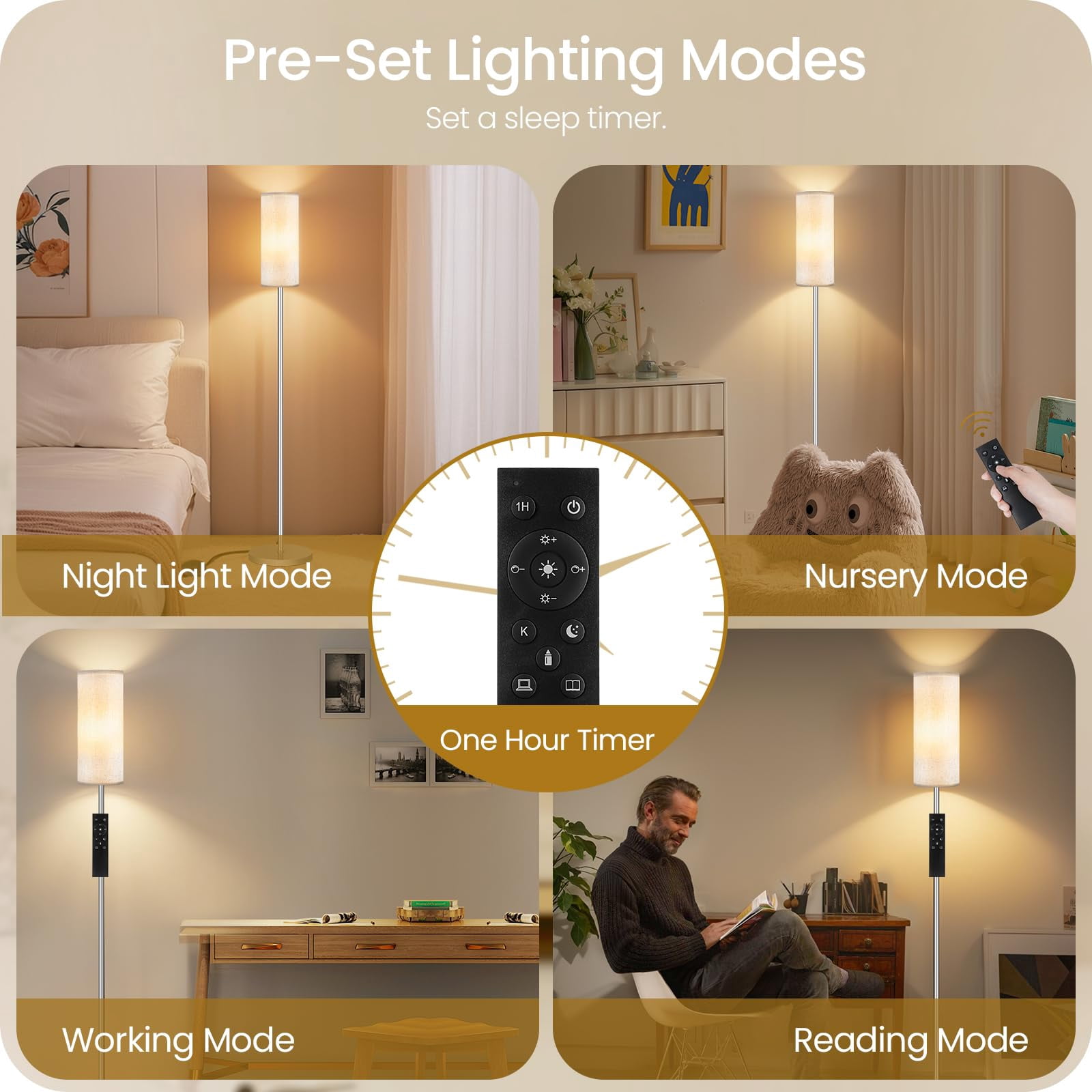 Dimmable Floor Lamps For Living Room With Remote And Foot  64.4" Modern Standing Tall Lamp Corner Office Bulb Included 3000k-6500k Sw06ld05w1