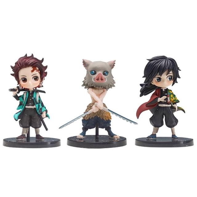 Q.ver-figura DE ACCIÓN DE Kimetsu no Yaiba, Nezuko, Tanjirou, Zenitsu, Giyuu, Inosuke, Demon Slayer, juguetes de Anime en PVC, 3 unidades por juego