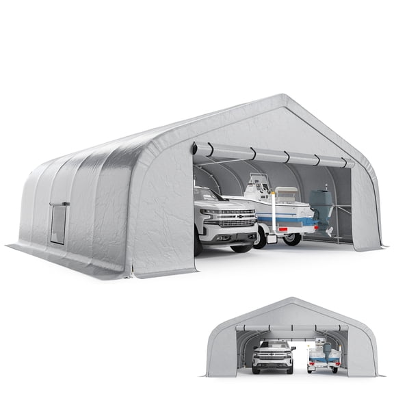 Richryce 20x20 ft Carport, Heavy Duty 2 Carports and Shelters with Sides andGalvanized Steel Frame , Fits 2 Cars, Boat, Farm Equipment, Silver Gray