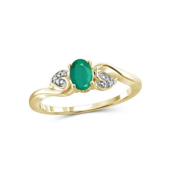 JewelersClub Emerald Ring Birthstone Jewelry – 0.33 Carat Emerald 14K Gold Plated Silver Ring Jewelry with White Diamond Accent – Gemstone Rings with Hypoallergenic 14K Gold Plated Silver Band