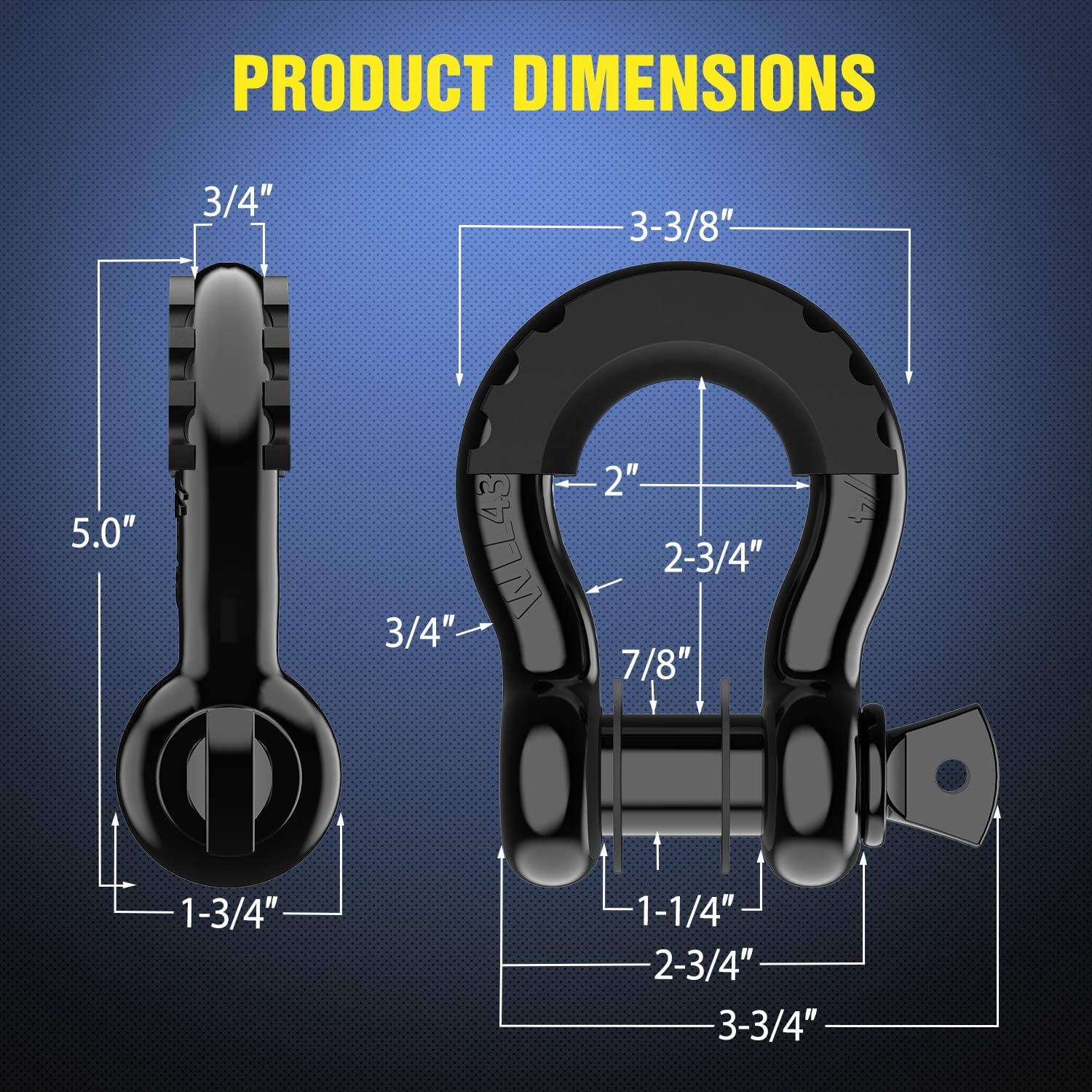 2 Pack 3/4" D-Ring Shackle 4.75 Ton (9500 Lbs) Capacity with 7/8" Pin Heavy Duty Off Road Recovery Shackle with Isolators & Washer Kit for Jeep Truck Vehicle
