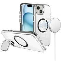For Apple iPhone 14 /13 Case, Built-in Camera Kick-Stand, Compatible with MagSafe, Transparent Colorful Edged Tough Hybrid TPU Phone Cover (Clear Black)