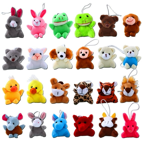 24 Pcs Mini Animal Plush Toy Assortment Kids Party Favors Plush Keychain Pendant Set