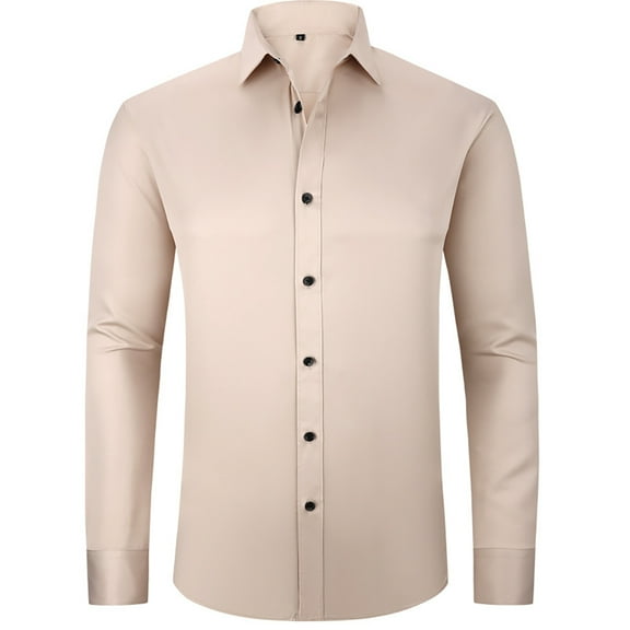 Flmei Mens Shirt Wrinkle Free Simple Dress Shirts Non-iron Long Sleeve Business Blouses Tops for Men's Size 38-46