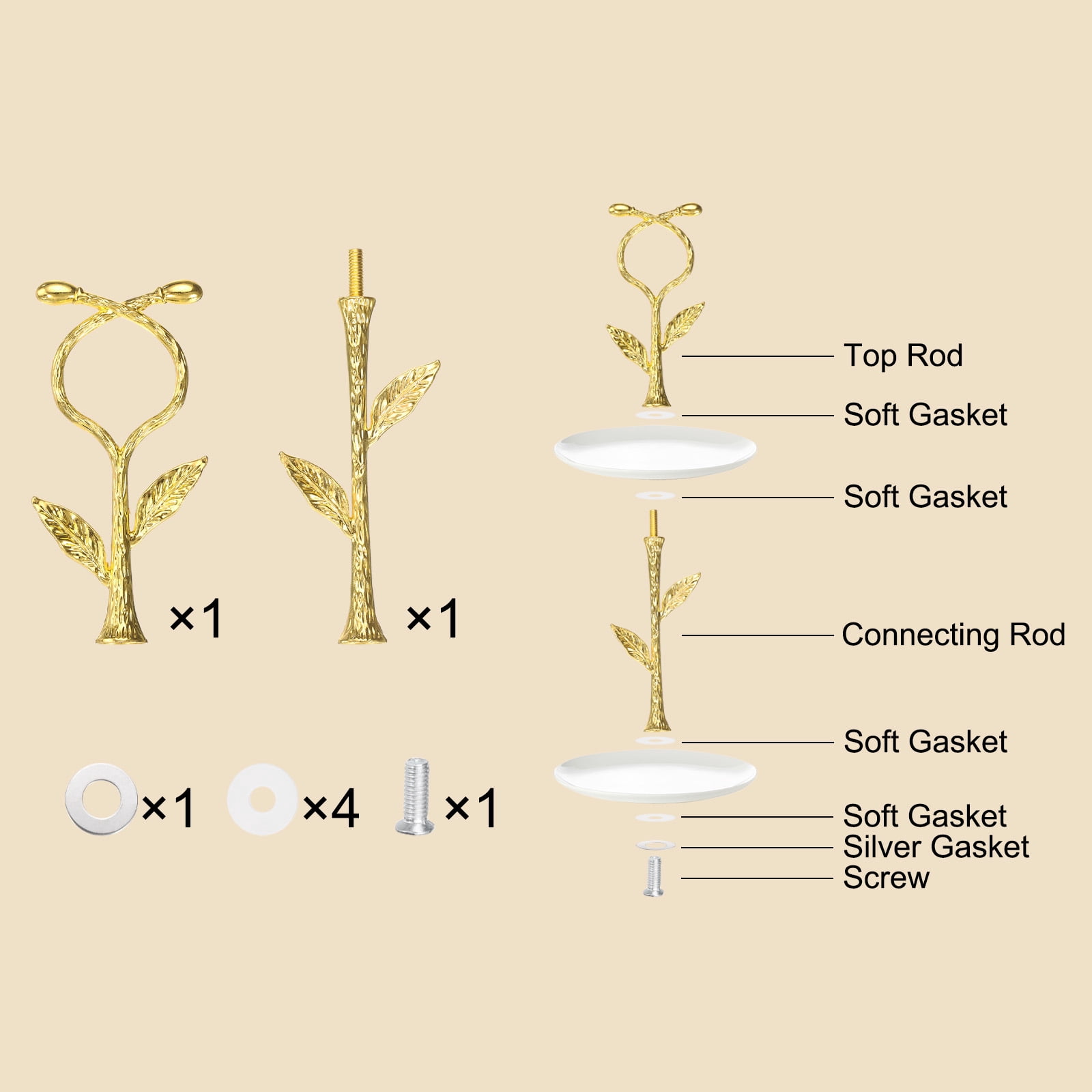 Unique Bargains Cupcake Dessert Plate Holder Rod Stand for Wedding Party Gold