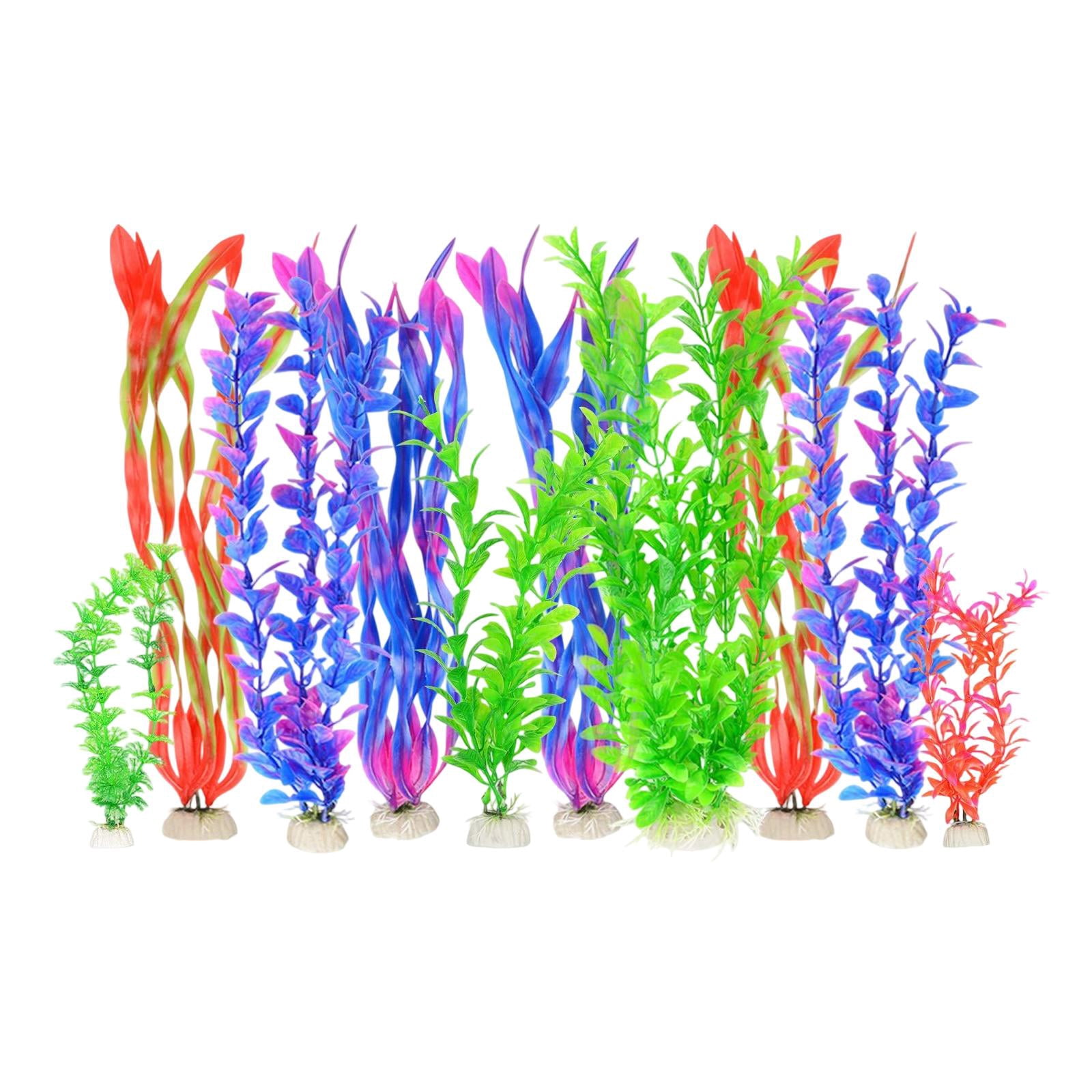 Dualoai 10 Pieces Fish Tank Plants Colorful Water Grass Multi Shape Fake Decorations Style B