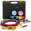 XtremepowerUS 4-Way AC Manifold Gauge Set (R410A R404A R22 Refrigerants ) with 5' ft Hoses ACME Coupler Adapters with Case