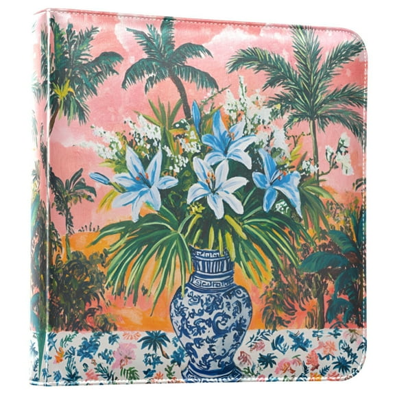 FORMRS 3 Ring Photo Album 4"x6" Self Adhesive Large Capacity PU Leather Cover, Blue Flowers