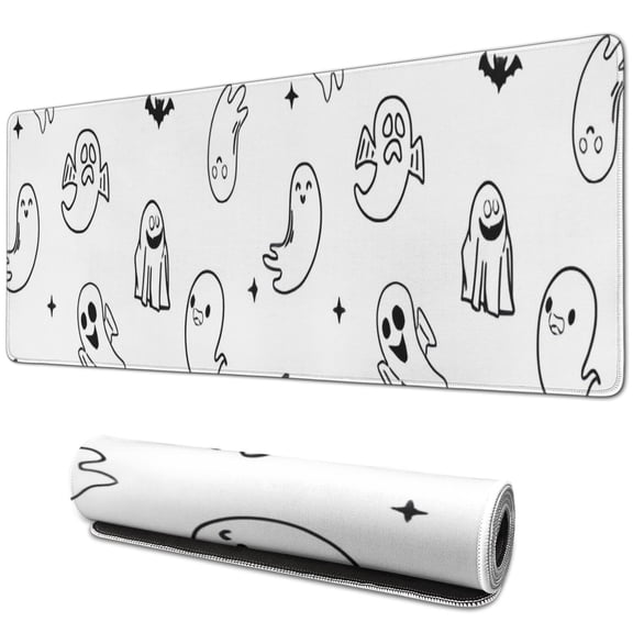 Long Mouse Pads for Desk,Minimalist Halloween Ghost Pattern Desk Mats on Top Of Desks, Desk Mouse Pad Extra Large with 3mm Non-Slip Base and Stitched Edge for Gaming,Office,Work,Home 31.5x11.8in
