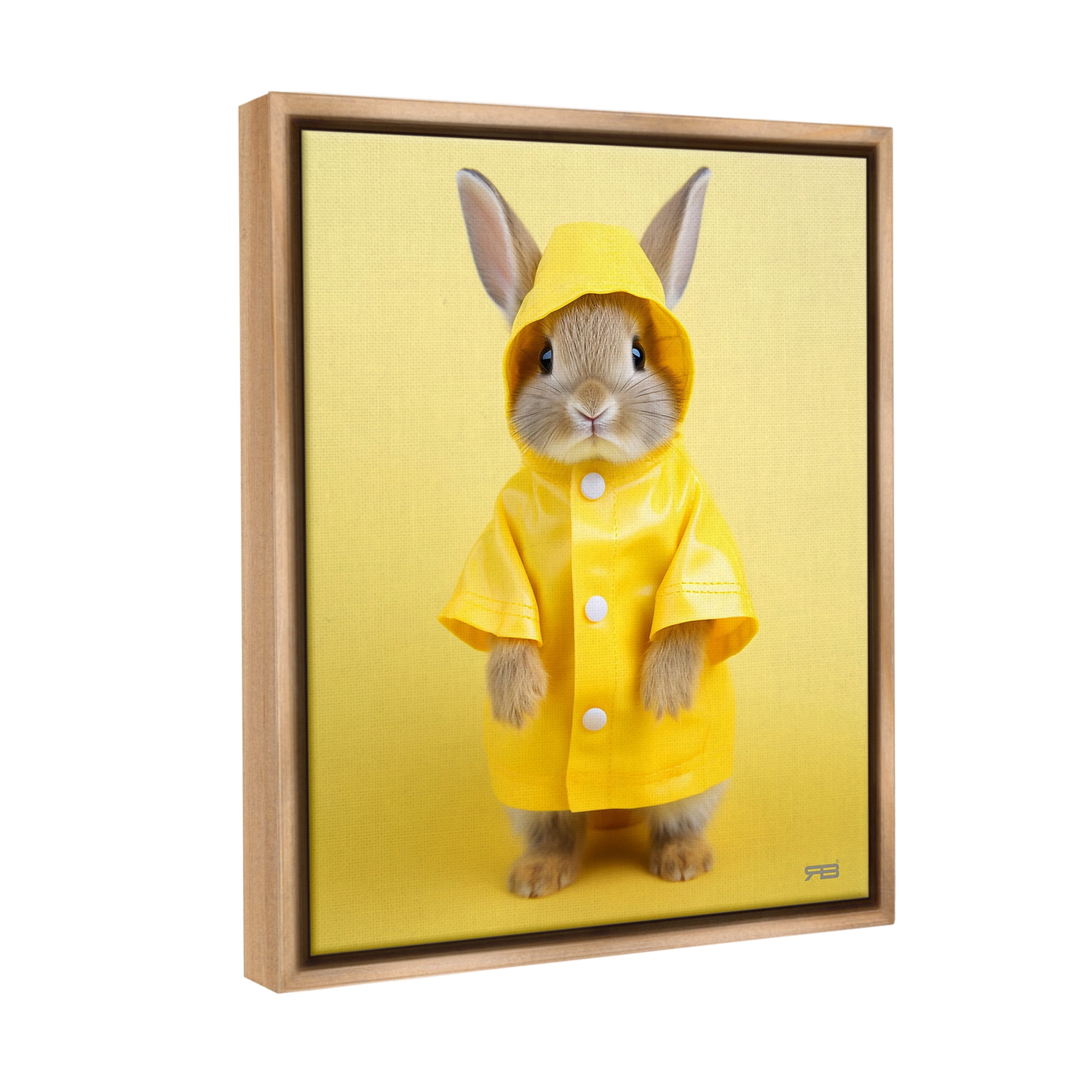 Stupell Industries Rabbit in Rain Coat Animals & Insects Painting Brown Floater Framed Canvas Art Print Wall Art, 25 x 31