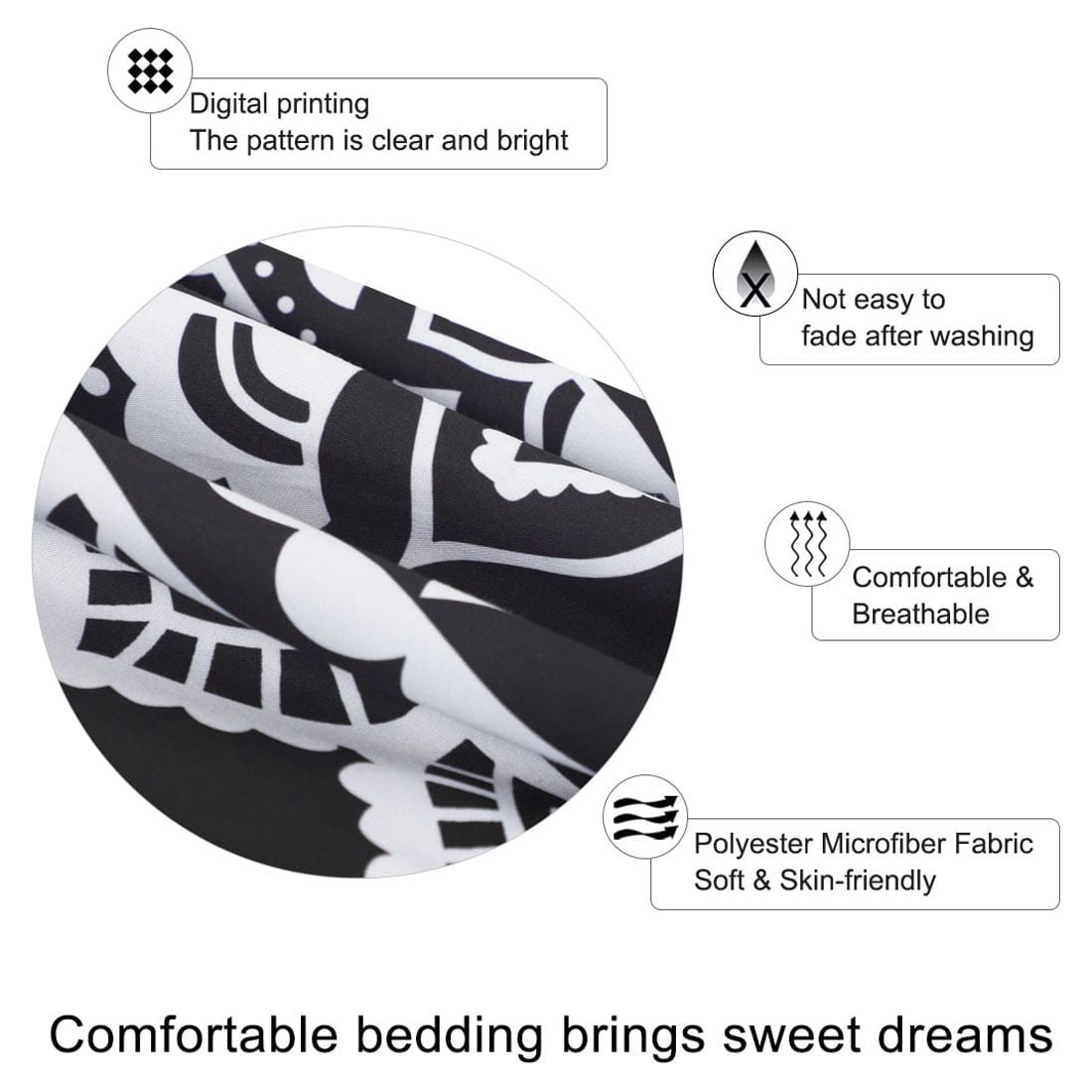 PiccoCasa 5-Piece Bohemian Duvet Cover Set Polyester Bedding Set Queen Black