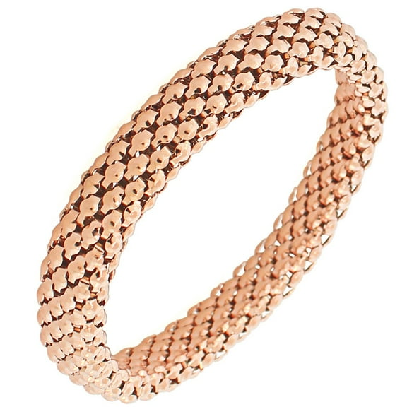 EDFORCE Stainless Steel Rose Gold-Tone Mesh Narrow Stretch Bracelet