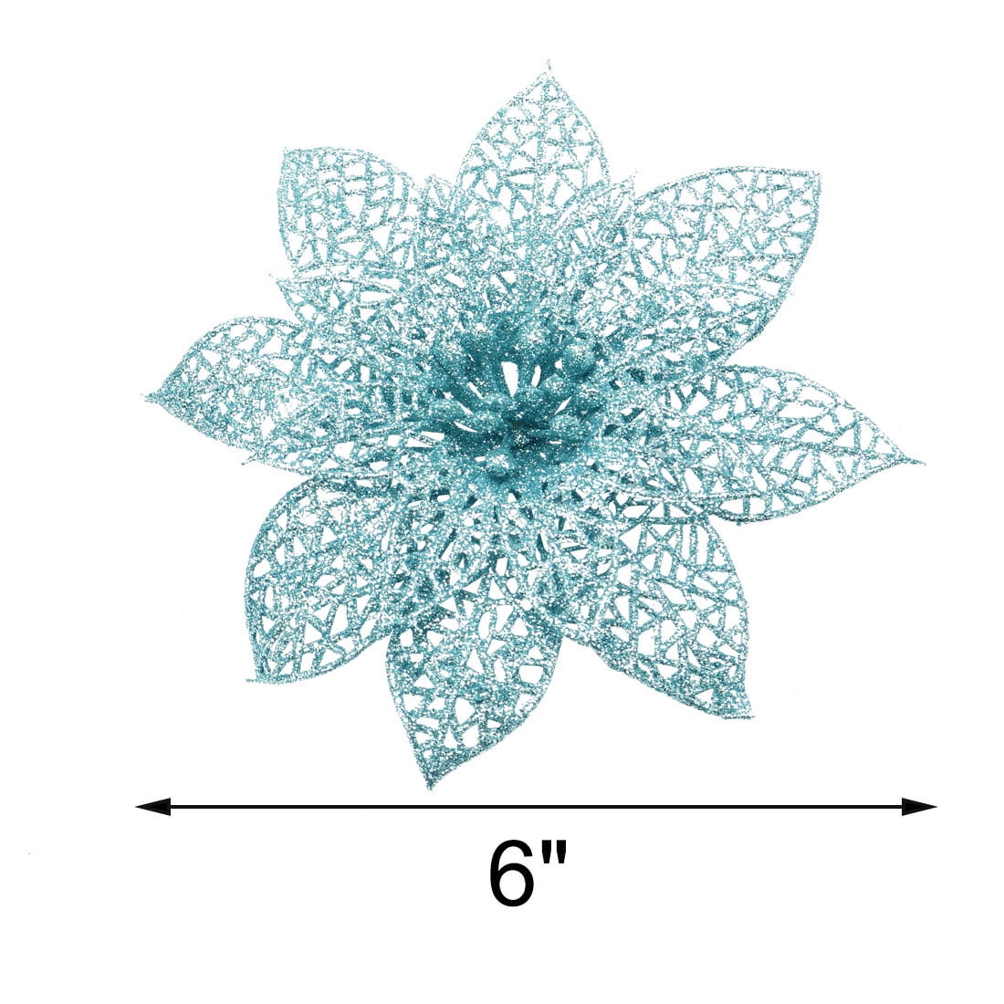 10-Pack Christmas Tree Decorative Ornaments Artificial Glitter Powder Flowers Pale Blue