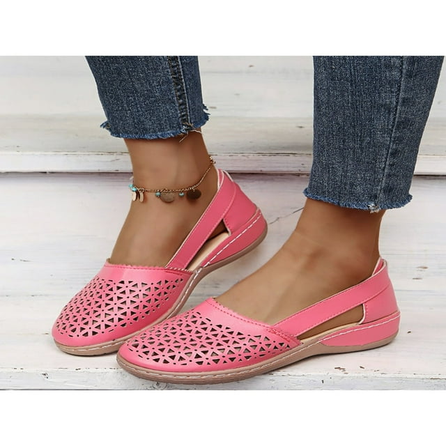 JUNWELL Chaussures Plates pour Femmes à Enfiler Bout Rond Respirantes Largeur Grand Confortables Taille 9
