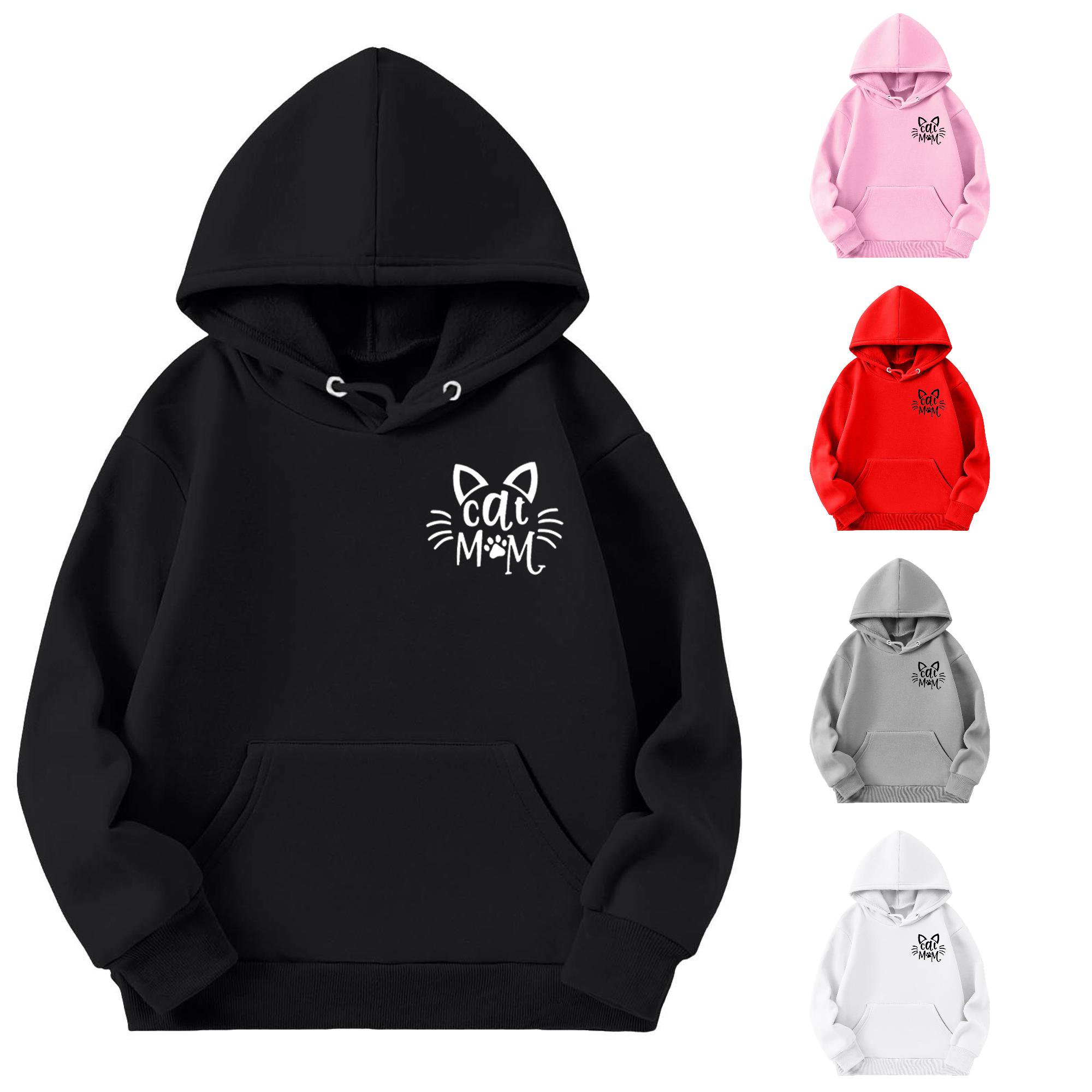 Byoo Cat Mom Letter Hoodie Sweatshirt for Toddler Girls Printed Long Sleeve School Sweatshirt Pet Casual Hooded Sweatshirt Black