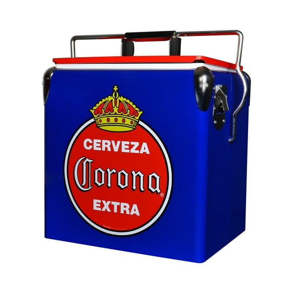Corona Rétro Glacière avec Ouvre-Bouteille 13L (14 qt), Capacité de 18 Canettes, Bleu et Rouge, Seau à Glace de Style Vintage pour le Camping et le Barbecue