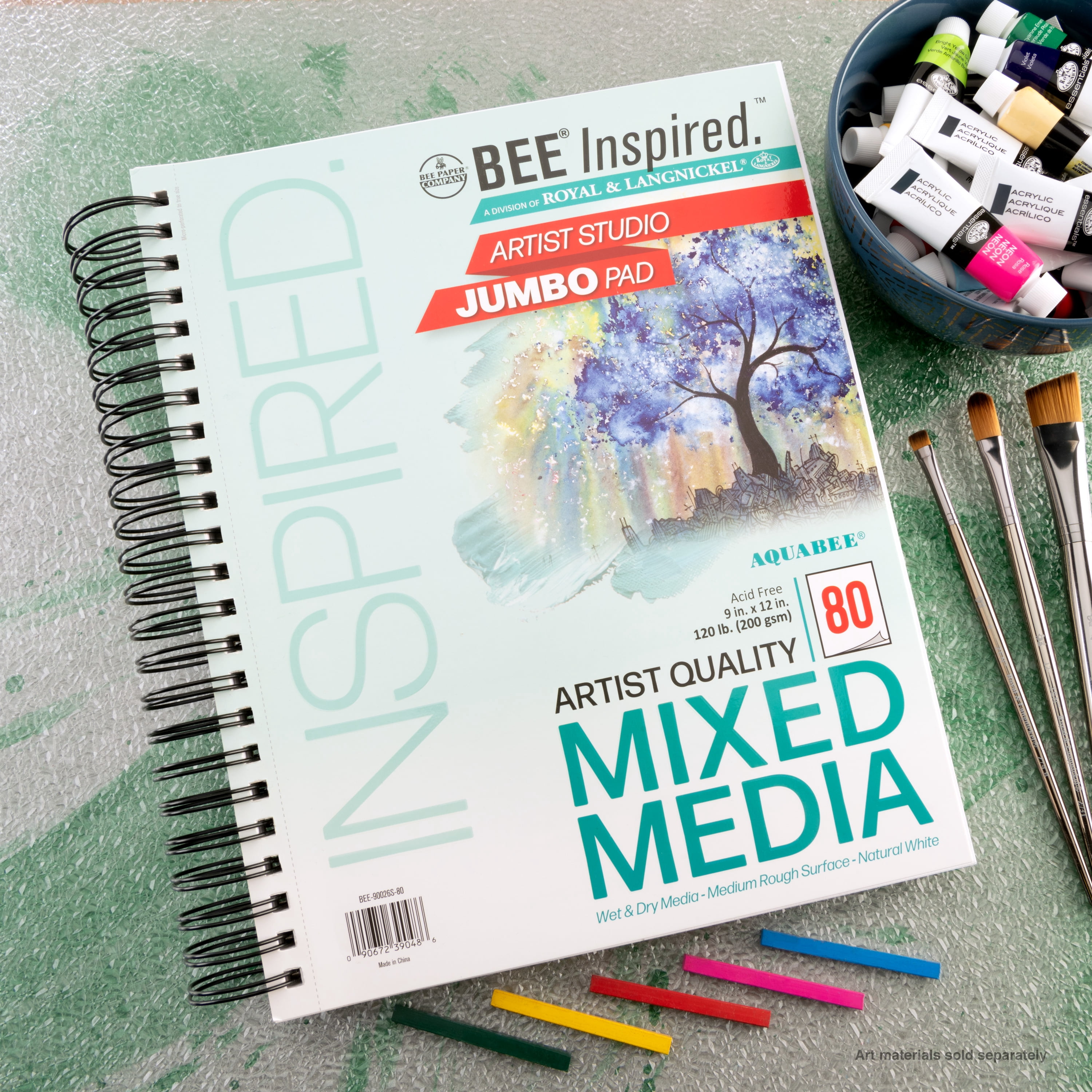 Bee Paper - Bee Inspired 9"x 12" Studio Mixed Media Paper Pad, 80 Sheets, Side Wire, 120lb. 200GSM