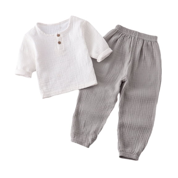 KYAIGUO Toddler Kids Cotton Linen 2 PCS Outfit Fall and Summer Sets Long Sleeve Tops Elastic Waist Pants Set for Newborn 6M-6Y
