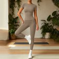 thumbnail image 4 of QIYAGBSA Workout Sets for Women Short Sleeve Crew Neck Top High Waist Leggings Stretch Athletic Two Piece Outfit (Khaki, M), 4 of 6