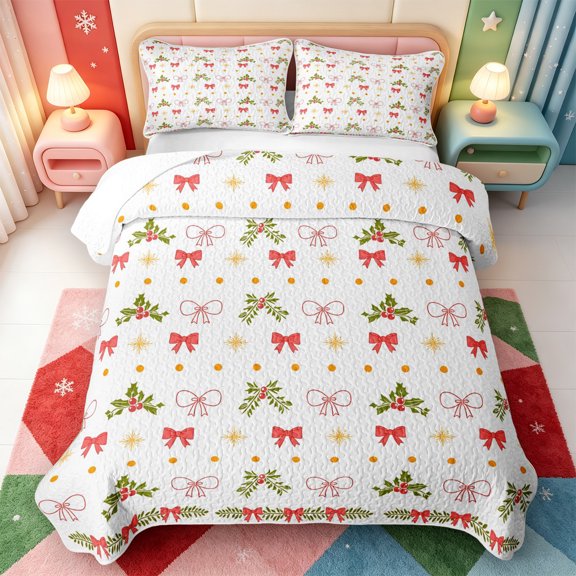 Manfei Vintage Santa Claus Quilt Full,Happy Xmas Full Bedspread Sets,3-Piece,1 Coverlet and 2 Pillowcases