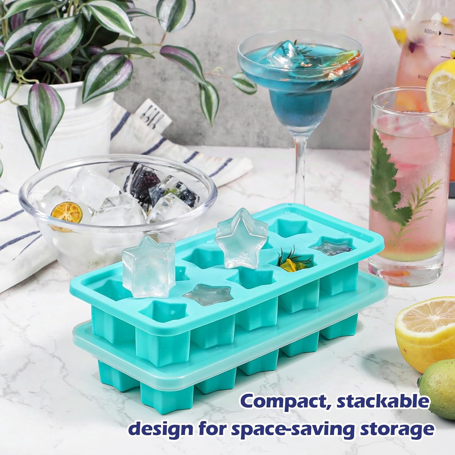 4-Pack Silicone Ice Cube Trays Set – Sphere (1.1"), Heart (10 & 8 Cavity), Star with Lid – BPA-Free, Easy Release – For Cocktails, Whiskey & Chocolate – Green/Pink/Red/Multicolor