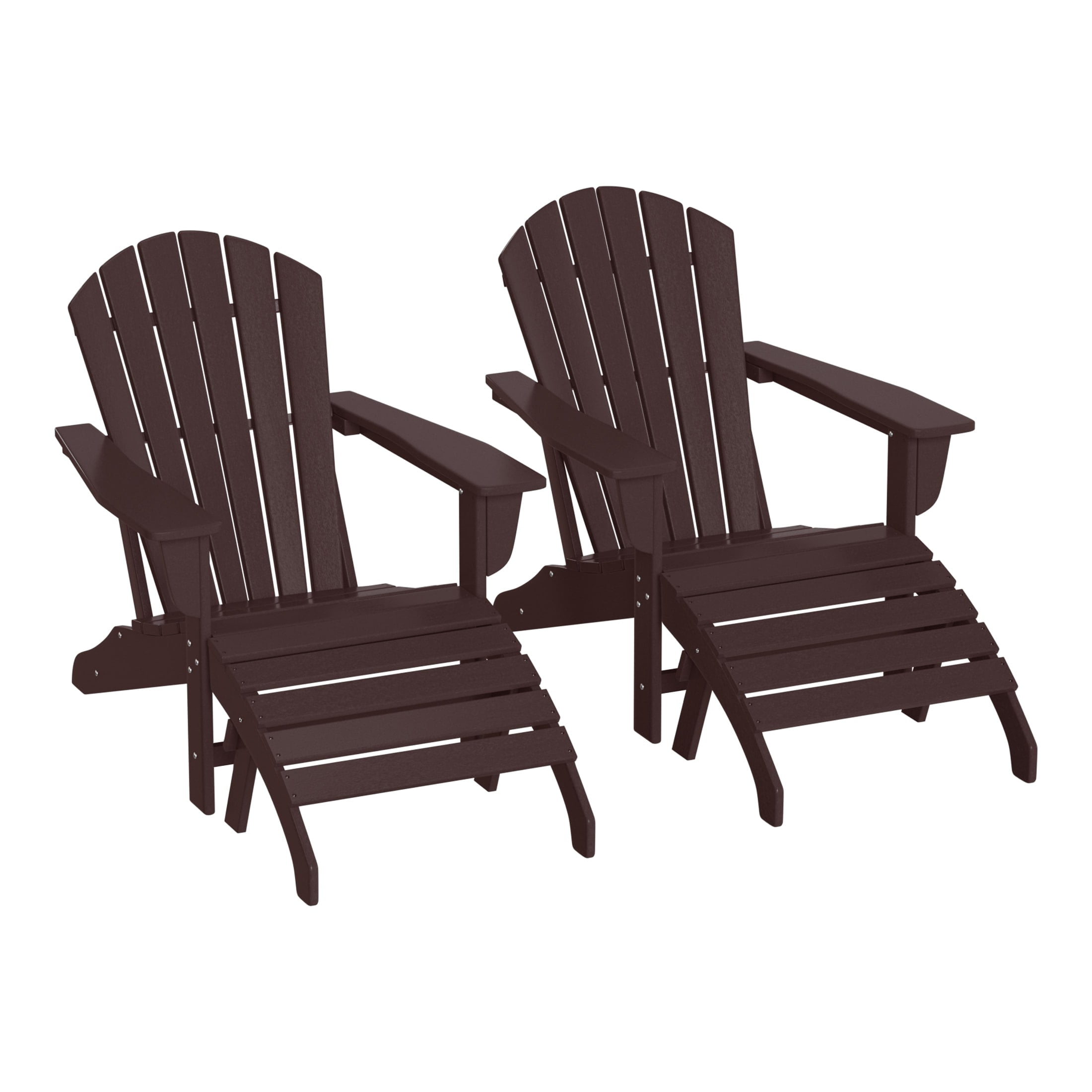 WestinTrends Dylan Outdoor Lounge Chairs Set of 2, 4 Pieces Seashell Adirondack Chairs with Ottoman Set, All Weather Poly Lumber Outdoor Patio Chairs Furniture Set, Dark Brown