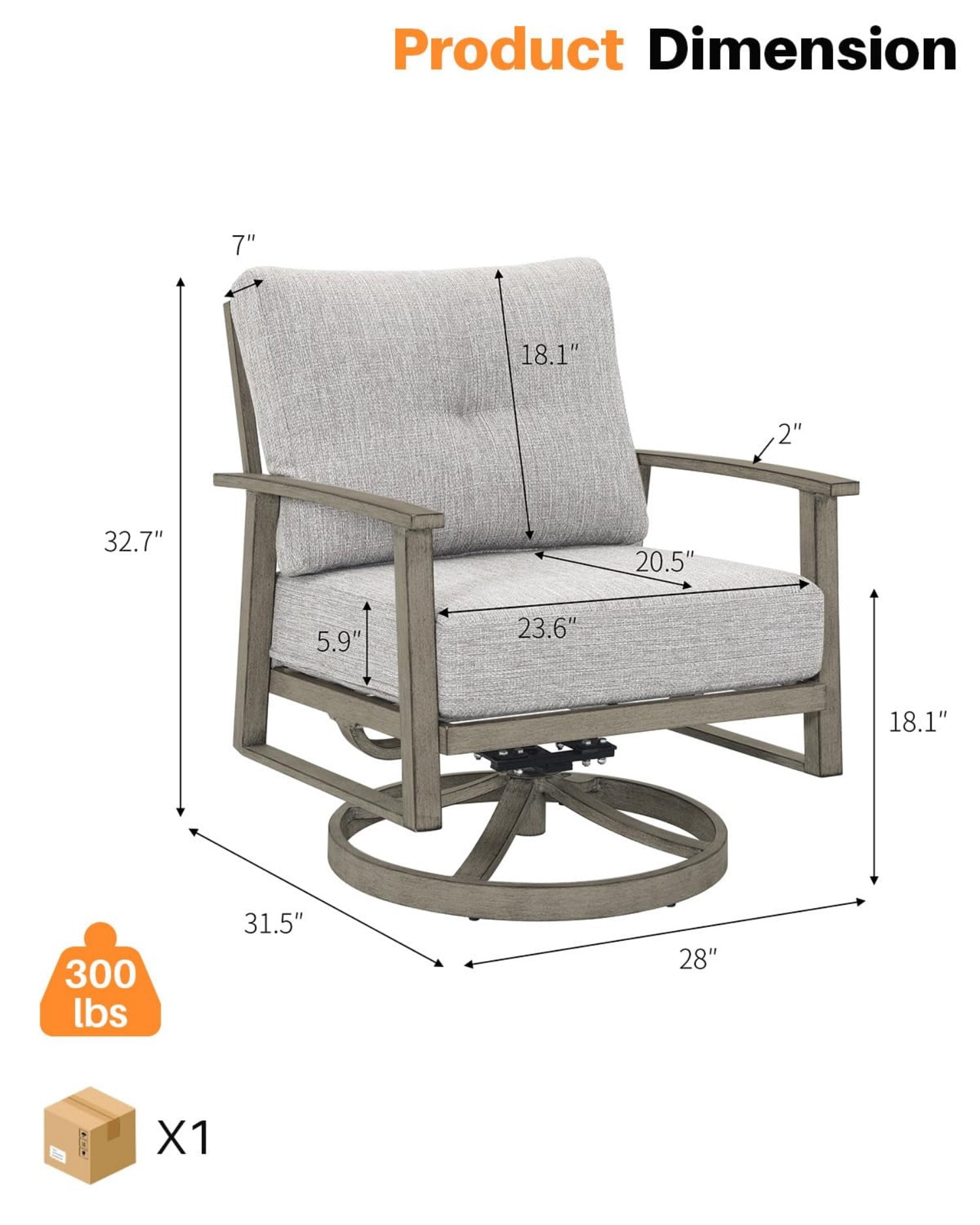 Outdoor Swivel Patio Chairs Set of 2, All-Aluminum Swivel Armchairs with 5.9" Thick Cushions, 360° Rotating Outdoor Conversation Chairs, All-Weather Patio Furniture for Garden, Balcony, Dark Gray