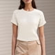 thumbnail image 2 of Camiseta informal y elegante de manga corta con cuello redondo y ribete de encaje para mujer, ideal para primavera-verano., 2 of 4