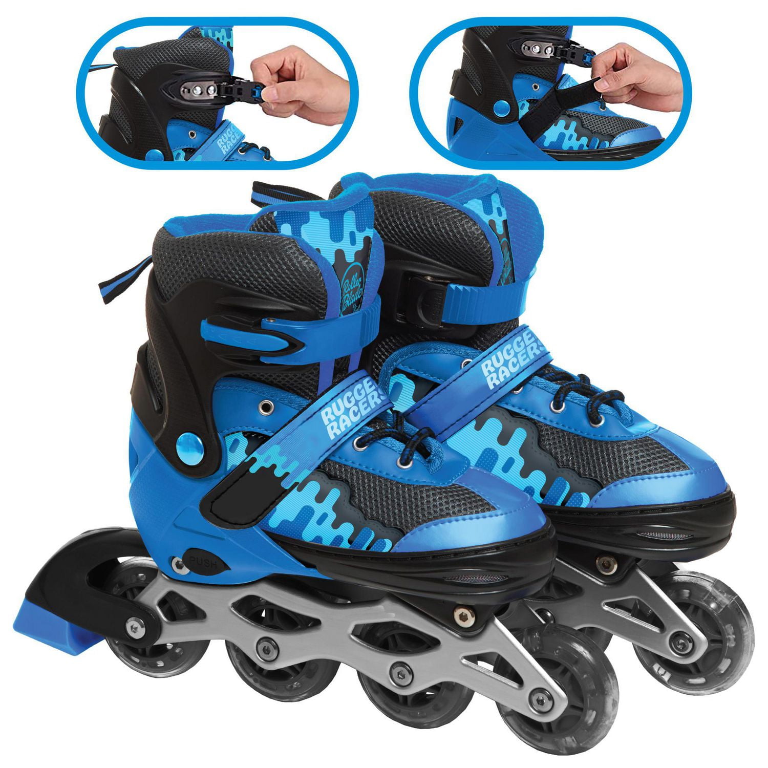 Patins à roulettes et patins à glace ajustables et convertibles Rugged Racer pour enfants - Moyen - Bleu