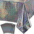 thumbnail image 1 of LAICAIW 8 Pack Iridescence Plastic Tablecloths Shiny Disposable Laser Rectangle Table Covers Holographic Foil Tablecloth Iridescent Party Decoration Birthday Bridal Wedding Christmas 54" x 108"(Silv, 1 of 7