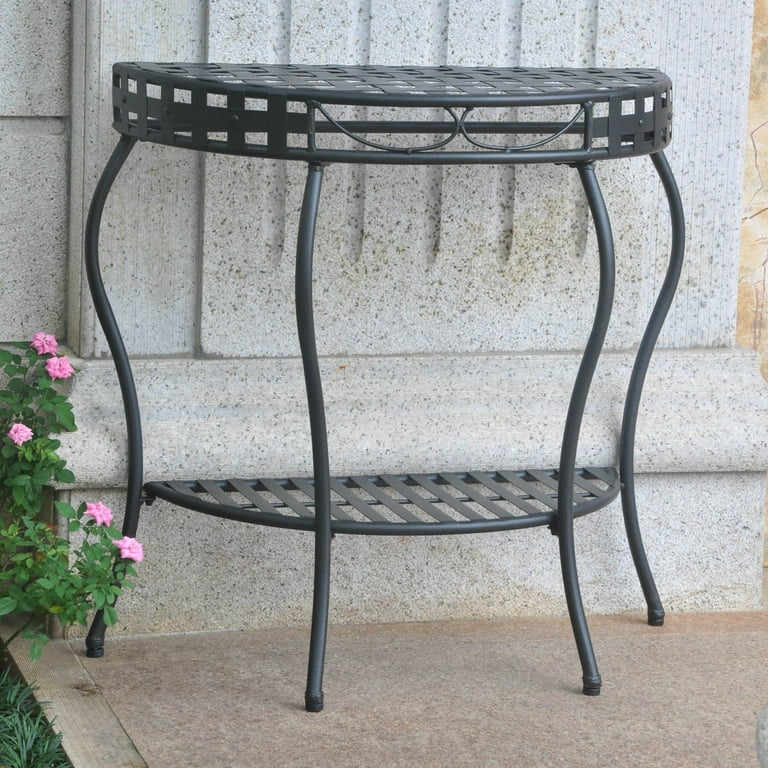 International Caravan Santa Fe Iron Nailhead 2-Tier Half Moon Table International Caravan Santa Fe Iron Nailhead 2-Tier Half Moon Table