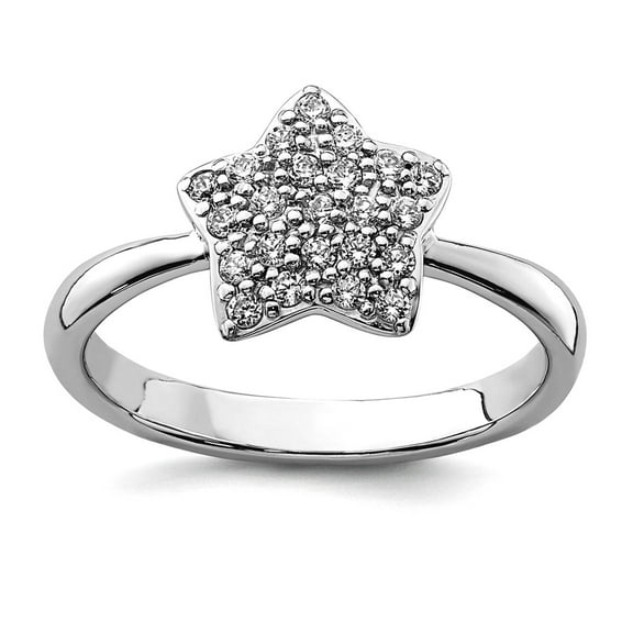 925 Sterling Silver Rhodium Plated Cubic Zirconia Star Ring Size 6 Ring for Women