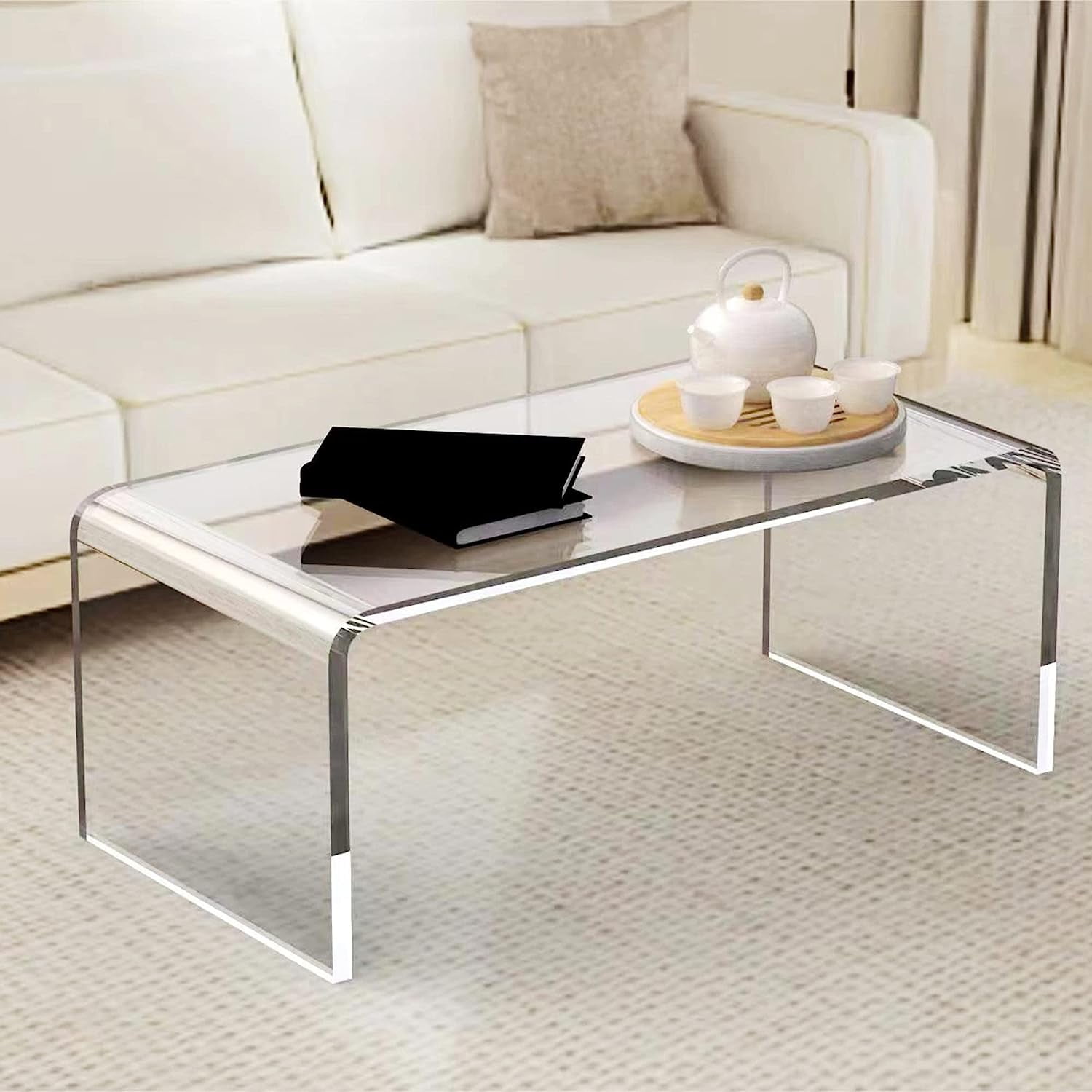 Ageszoe Acrylic Waterfall Coffee Table 3/4'' Thick 32" Long Rectangle